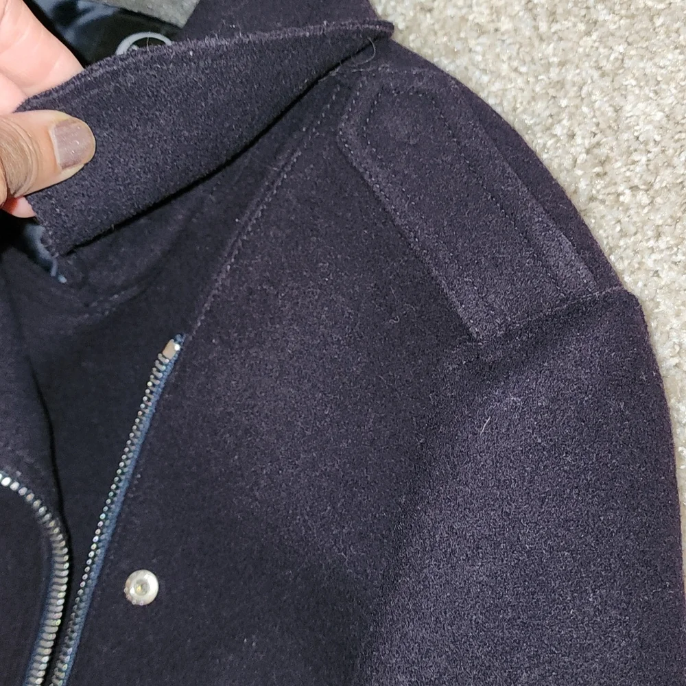 ALEXANDER MCQUEEN NWT MCQ NAVY WOOL STRUCTURED PEPLUM MOTO LINED PEA COAT … - Picture 9 of 12